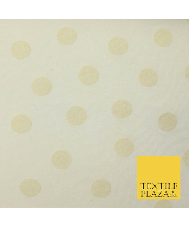 Ivory Cream 3cm Spotted Circle Velour Flocked Power Mesh Net Stretch Fabric 4322