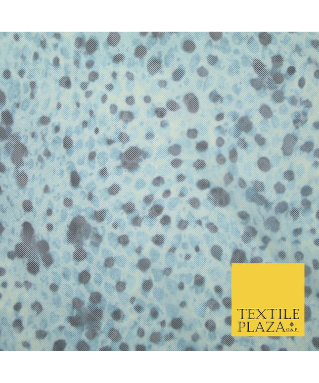 Blue Animal Spots Blotch Printed Power Mesh Net Stretch Dress Fabric 62" 4303