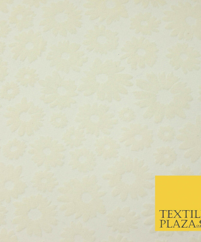 Ivory Cream Floral Flower Velour Flocked Power Mesh Net Stretch Fabric 58" 4321