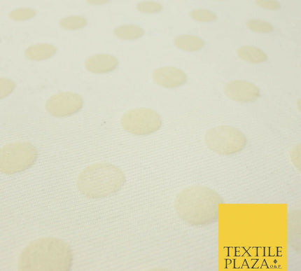 Ivory Cream 2cm Spotted Circle Velour Flocked Power Mesh Net Stretch Fabric 4323