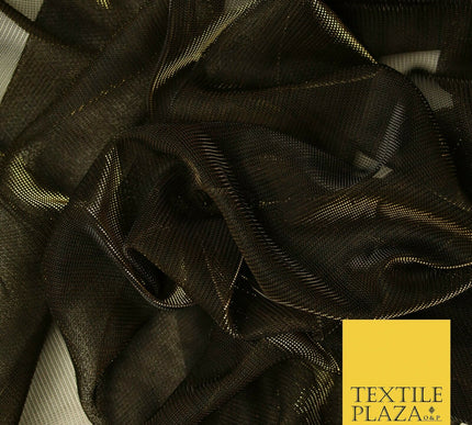 Black Gold Slinky Shiny Sheer Mesh Net Dress Fabric Dancewear 60" Wide 4301
