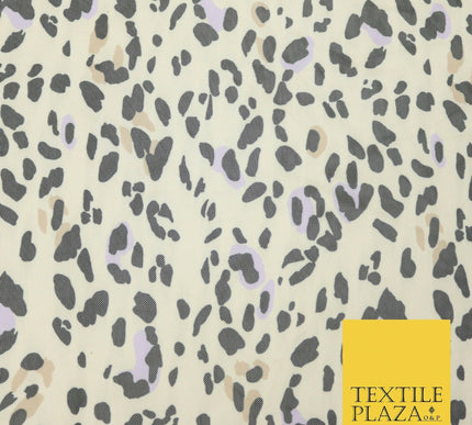 Beige Lilac Leopard Animal Print Printed Power Mesh Net Stretch Fabric 58" 4318