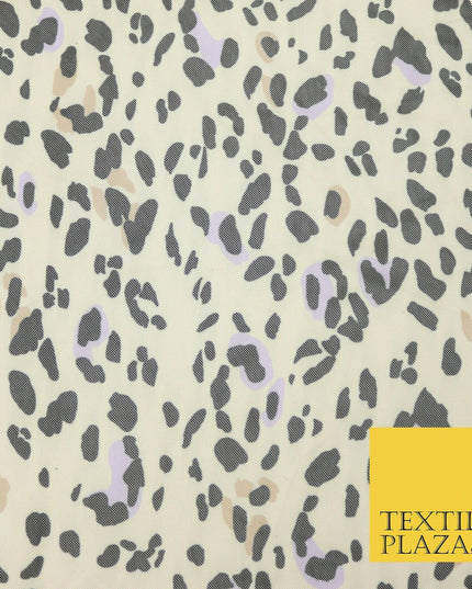 Beige Lilac Leopard Animal Print Printed Power Mesh Net Stretch Fabric 58" 4318
