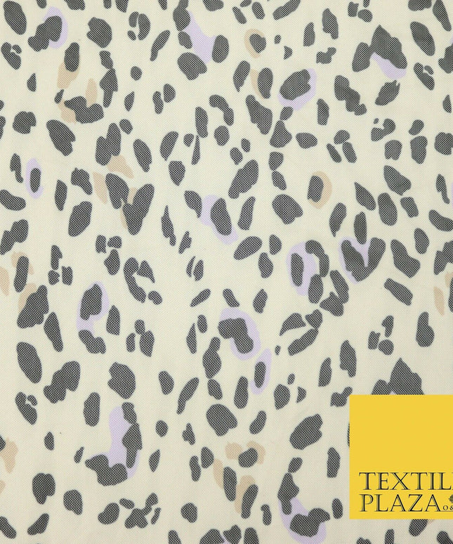 Beige Lilac Leopard Animal Print Printed Power Mesh Net Stretch Fabric 58" 4318