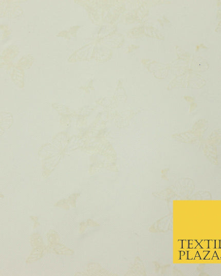 Ivory Cream Butterfly Flocked Printed Power Mesh Net Stretch Fabric 63" 4320