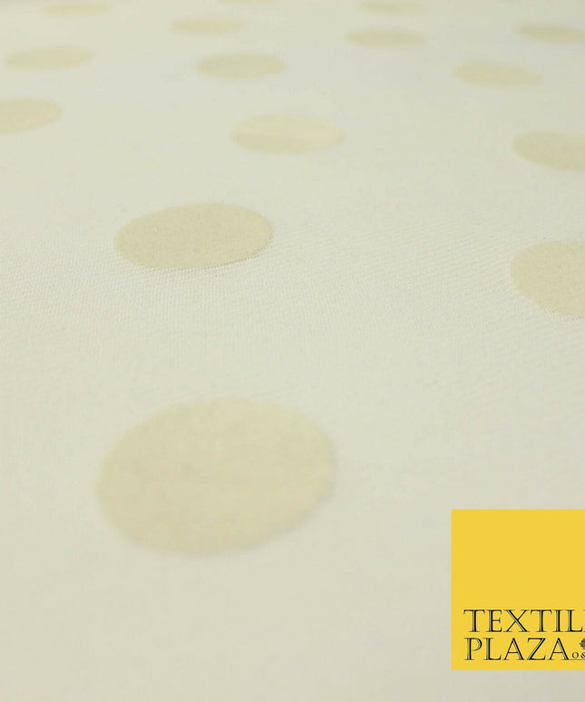 Ivory Cream 3cm Spotted Circle Velour Flocked Power Mesh Net Stretch Fabric 4322