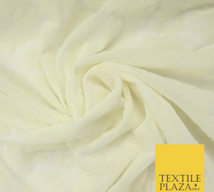 Ivory Cream Floral Flower Velour Flocked Power Mesh Net Stretch Fabric 58" 4321