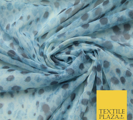 Blue Animal Spots Blotch Printed Power Mesh Net Stretch Dress Fabric 62" 4303