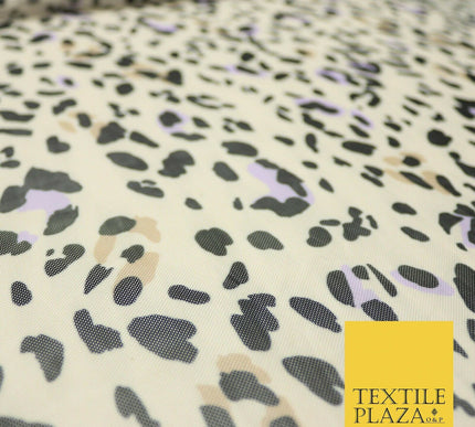 Beige Lilac Leopard Animal Print Printed Power Mesh Net Stretch Fabric 58" 4318