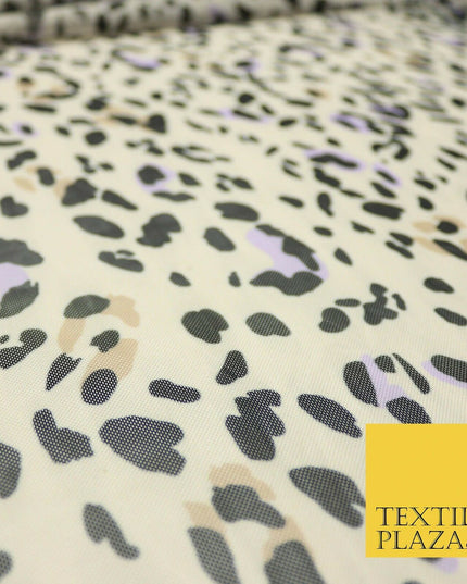 Beige Lilac Leopard Animal Print Printed Power Mesh Net Stretch Fabric 58" 4318