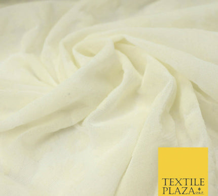 Ivory Cream Floral Flower Velour Flocked Power Mesh Net Stretch Fabric 58" 4321