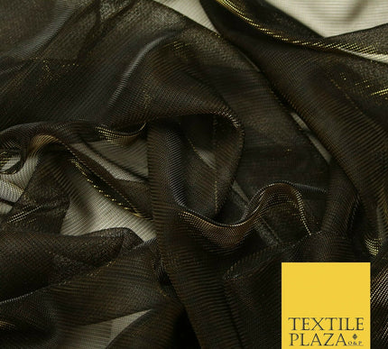 Black Gold Slinky Shiny Sheer Mesh Net Dress Fabric Dancewear 60" Wide 4301