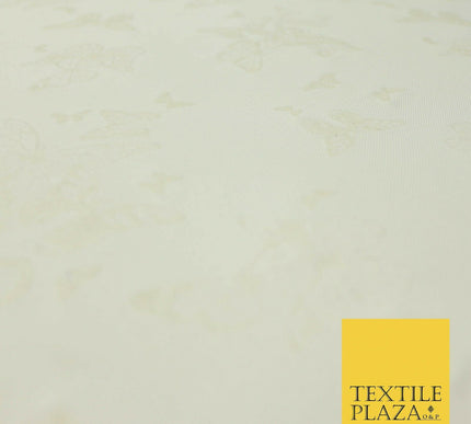 Ivory Cream Butterfly Flocked Printed Power Mesh Net Stretch Fabric 63" 4320