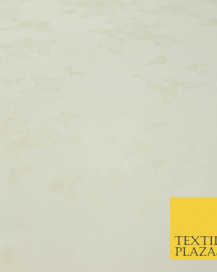 Ivory Cream Butterfly Flocked Printed Power Mesh Net Stretch Fabric 63" 4320