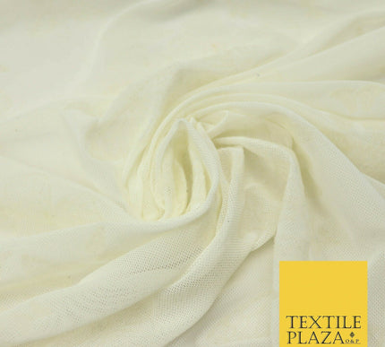 Ivory Cream Butterfly Flocked Printed Power Mesh Net Stretch Fabric 63" 4320