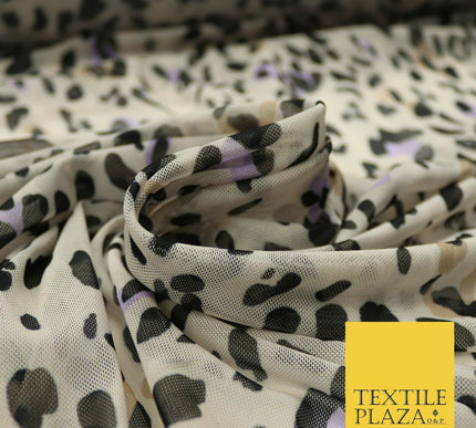 Beige Lilac Leopard Animal Print Printed Power Mesh Net Stretch Fabric 58" 4318