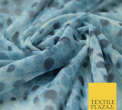 Blue Animal Spots Blotch Printed Power Mesh Net Stretch Dress Fabric 62" 4303