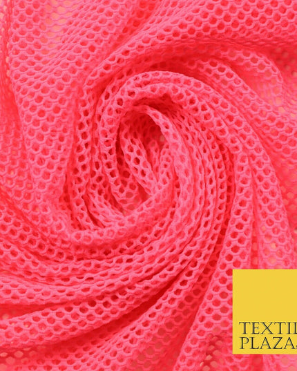 Bright Pink Fish Net Airtex 4mm Hole Mesh Stretch Polyester Jersey Material 4342