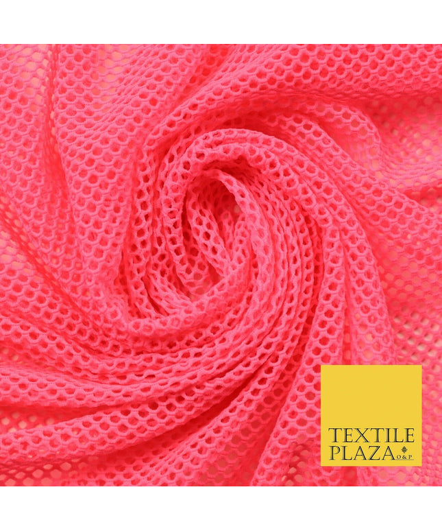 Bright Pink Fish Net Airtex 4mm Hole Mesh Stretch Polyester Jersey Material 4342