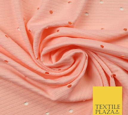 Peach 4mm Circular Cut Holes Striped Stretch Jersey Dress Fabric 62" Wide 4340