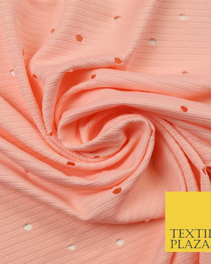 Peach 4mm Circular Cut Holes Striped Stretch Jersey Dress Fabric 62" Wide 4340