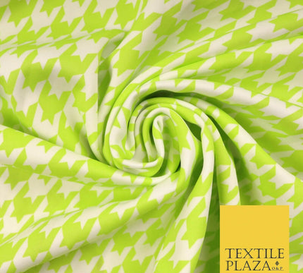 Lime Green White Houndstooth Printed Jersey Dress Fabric 240gsm 61" Wide 4337