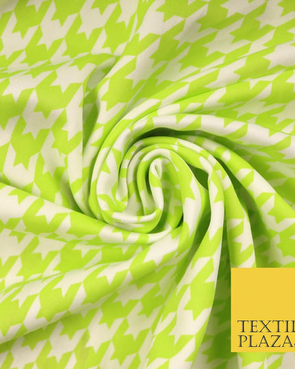 Lime Green White Houndstooth Printed Jersey Dress Fabric 240gsm 61" Wide 4337