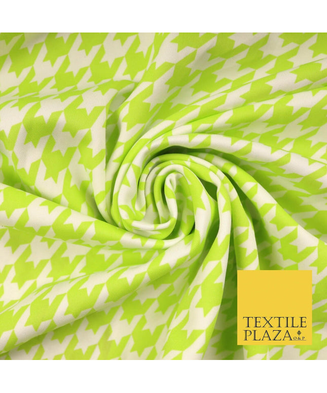 Lime Green White Houndstooth Printed Jersey Dress Fabric 240gsm 61" Wide 4337
