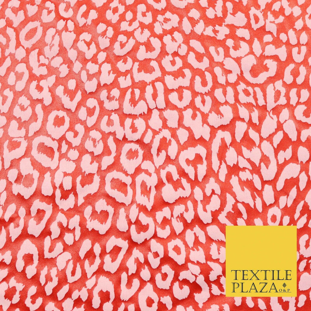 Red Wax Effect Leopard Animal Print Stretch Jersey Fabric Dress Craft 62" 4345