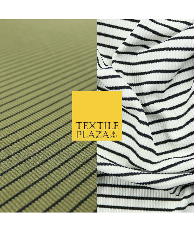 Premium Ribbed Striped Lines Stretch Jersey Dress Fabric 4 Way Stretch 52" Wide