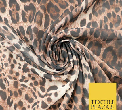 Brown Shaded Leopard Cheetah Spot Animal Print Georgette Dress Fabric Craft 4354