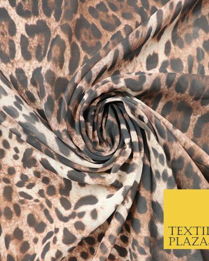Brown Shaded Leopard Cheetah Spot Animal Print Georgette Dress Fabric Craft 4354