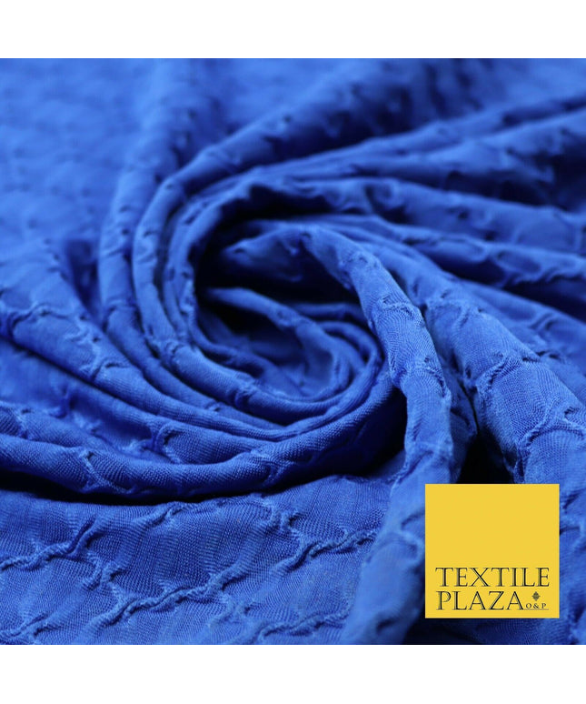 Royal Blue Creased Twist Corded Lightweight Jersey Dress Craft Fabric 56" 4348