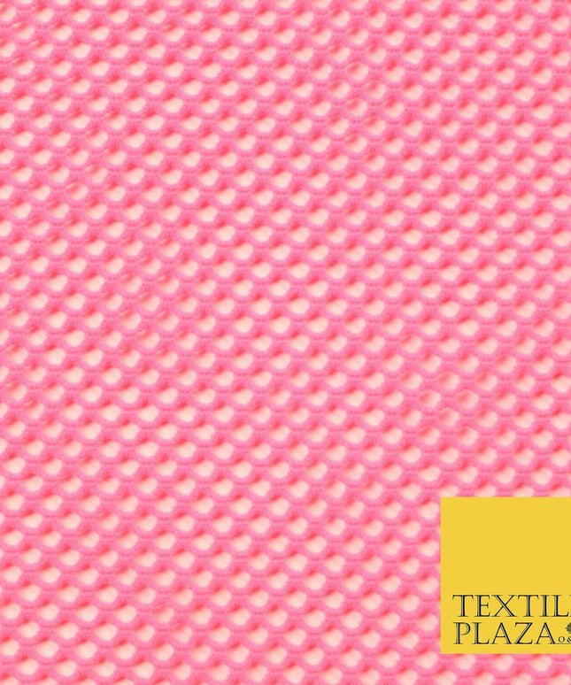 Bright Pink Fish Net Airtex 4mm Hole Mesh Stretch Polyester Jersey Material 4342