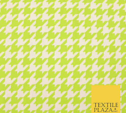 Lime Green White Houndstooth Printed Jersey Dress Fabric 240gsm 61" Wide 4337