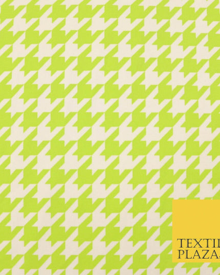 Lime Green White Houndstooth Printed Jersey Dress Fabric 240gsm 61" Wide 4337