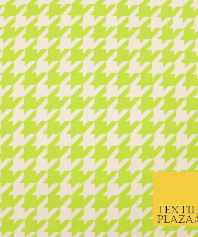 Lime Green White Houndstooth Printed Jersey Dress Fabric 240gsm 61" Wide 4337