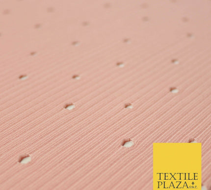 Peach 4mm Circular Cut Holes Striped Stretch Jersey Dress Fabric 62" Wide 4340