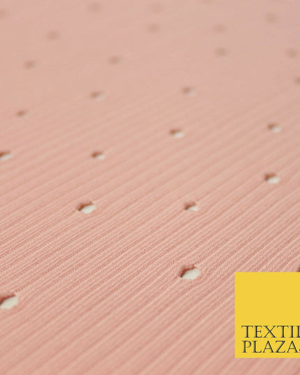 Peach 4mm Circular Cut Holes Striped Stretch Jersey Dress Fabric 62" Wide 4340