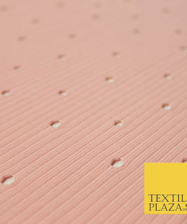 Peach 4mm Circular Cut Holes Striped Stretch Jersey Dress Fabric 62" Wide 4340