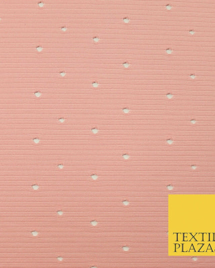 Peach 4mm Circular Cut Holes Striped Stretch Jersey Dress Fabric 62" Wide 4340