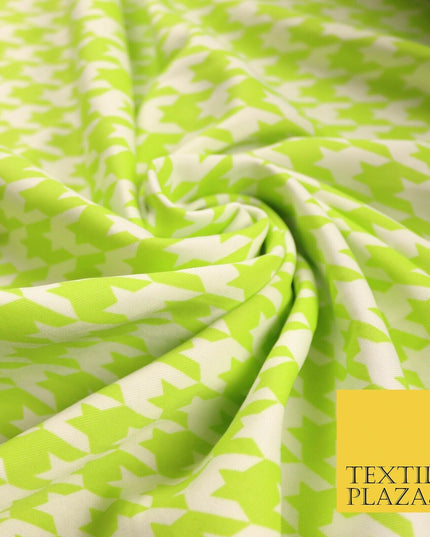 Lime Green White Houndstooth Printed Jersey Dress Fabric 240gsm 61" Wide 4337