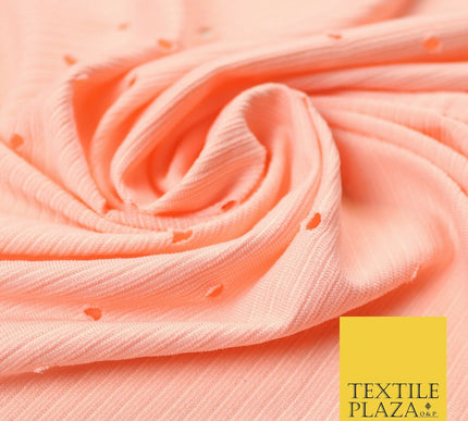 Peach 4mm Circular Cut Holes Striped Stretch Jersey Dress Fabric 62" Wide 4340