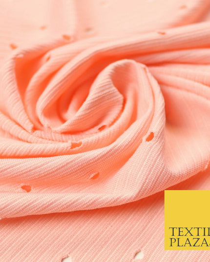 Peach 4mm Circular Cut Holes Striped Stretch Jersey Dress Fabric 62" Wide 4340