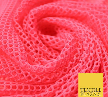 Bright Pink Fish Net Airtex 4mm Hole Mesh Stretch Polyester Jersey Material 4342