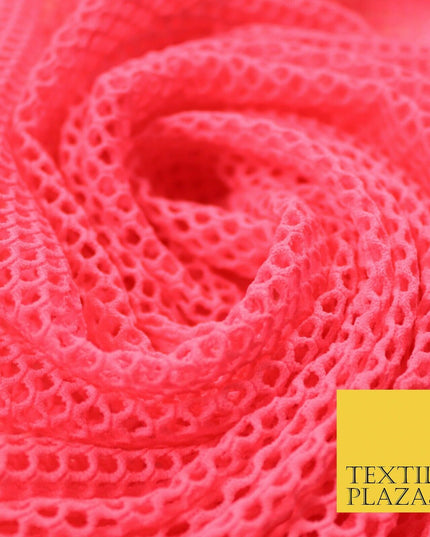 Bright Pink Fish Net Airtex 4mm Hole Mesh Stretch Polyester Jersey Material 4342