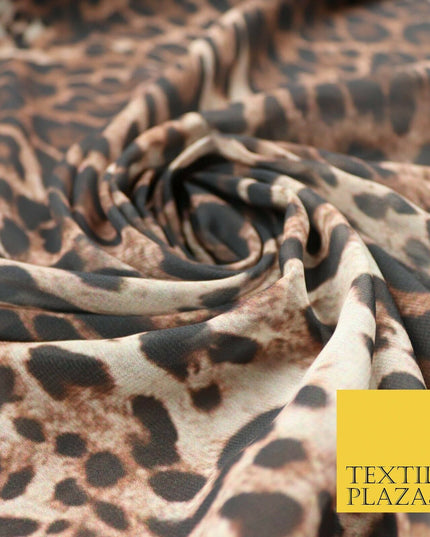 Brown Shaded Leopard Cheetah Spot Animal Print Georgette Dress Fabric Craft 4354