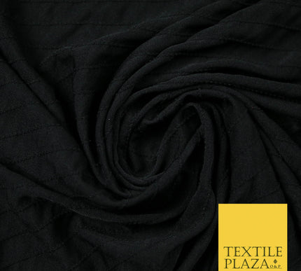 Black Dot Tramlines Ribbed Design Stretch Jersey Fabric Dress Material 55" 4439
