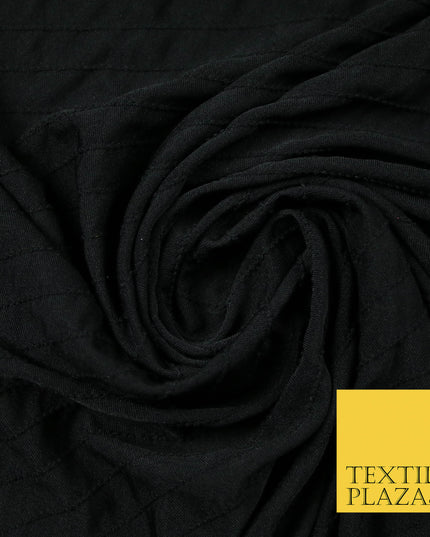 Black Dot Tramlines Ribbed Design Stretch Jersey Fabric Dress Material 55" 4439