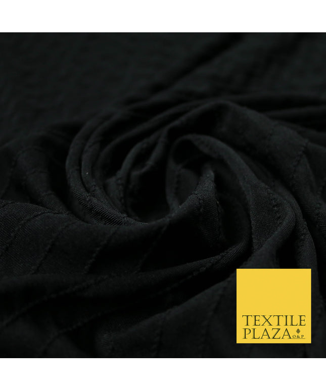 Black Dot Tramlines Ribbed Design Stretch Jersey Fabric Dress Material 55" 4439